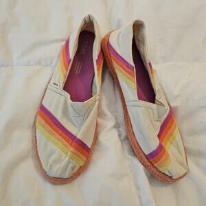 TOMS Rainbow Stripe Espadrille Slip On Shoes Cream Canvas Women’s 8